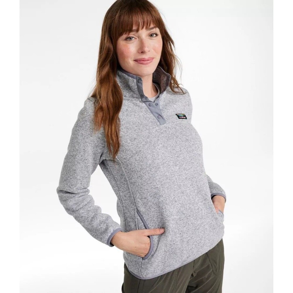 L.L.Bean Grey Sweater Fleece Pullover Women's Size XS Pockets Comfy Winterwear